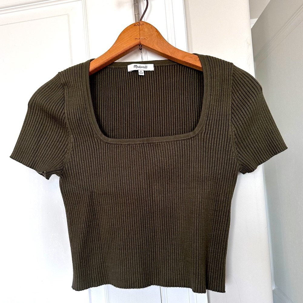 Madewell Olive Green Ribbed Square-Neck Crop Top